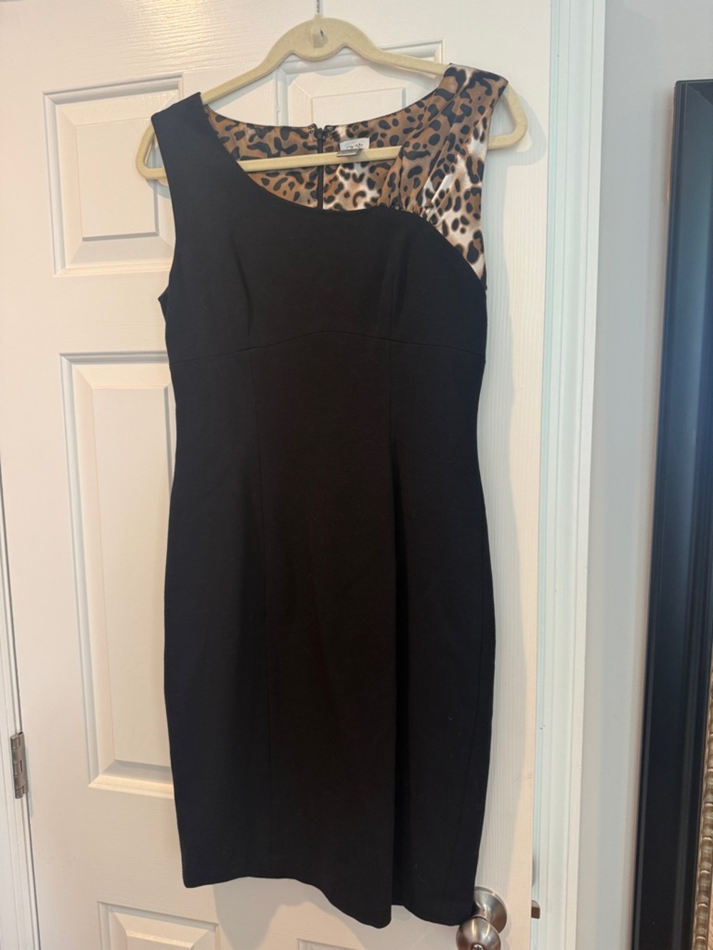 Cache Sleeveless Black Dress with Leopard Accent